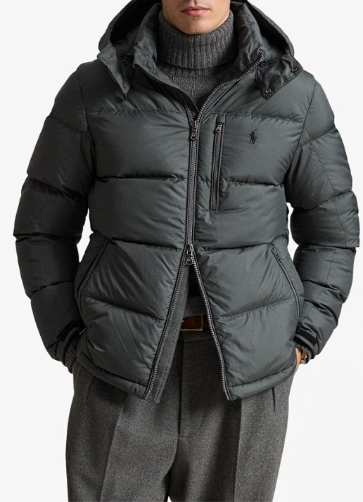 Ralph Lauren Gorham puffer jack met donsvulling en ritszakken - voorkant 5 charcoal grey / grijs