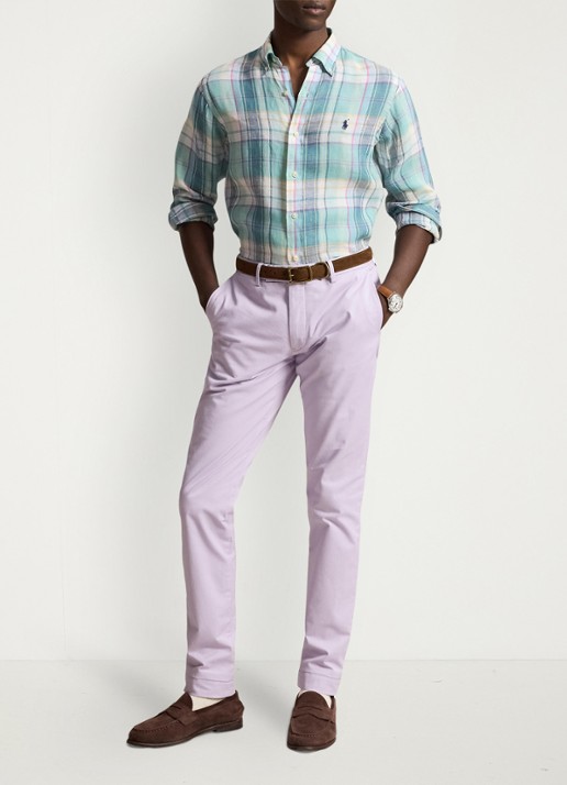 Ralph Lauren Greenwich slim fit stretch chino broek - voorkant 2 spring iris / paars