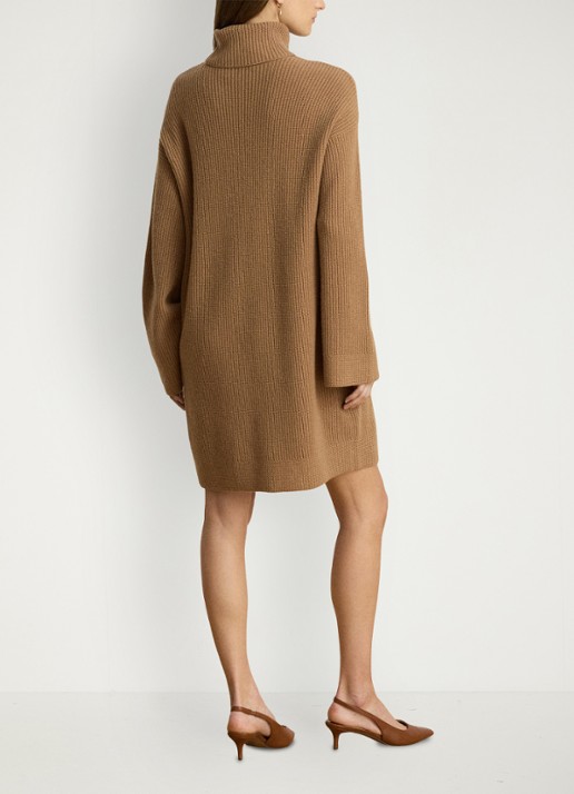 Ralph Lauren Grofgebreide mini trui-jurk in kasjmierblend - achterkant lauren camel / beige
