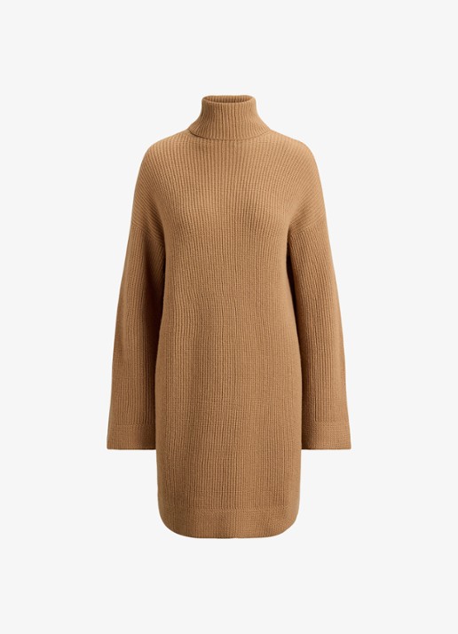 Ralph Lauren Grofgebreide mini trui-jurk in kasjmierblend - voorkant 2 lauren camel / beige