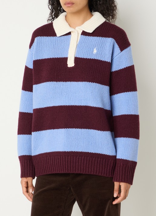 Ralph Lauren Grofgebreide polo in wolblend met streepprint