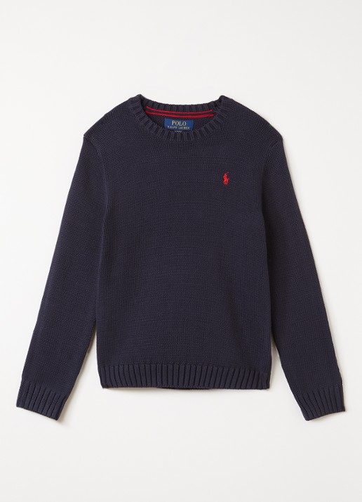 Ralph Lauren Grofgebreide pullover met logo - voorkant 2 donkerblauw