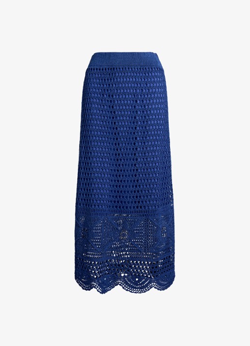 Ralph Lauren Grofgebreide rok met opengewerkt dessin - voorkant 2 blauw