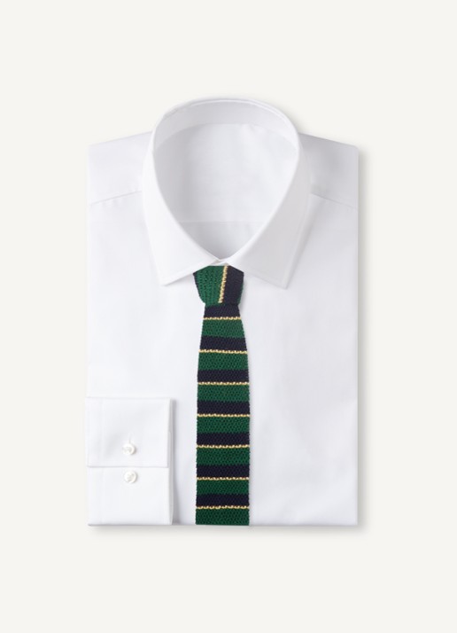 Ralph Lauren Grofgebreide stropdas van zijde met streepprint - voorkant 4 donkergroen