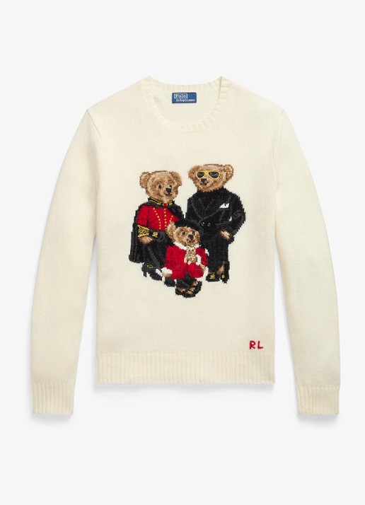Ralph Lauren Grofgebreide trui in kasjmierblend met print - voorkant authentic cream / crème