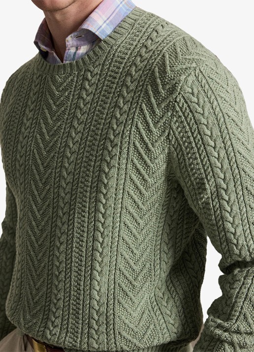 Ralph Lauren Grofgebreide trui in linnenblend - detail 2 fern green combo / mosgroen