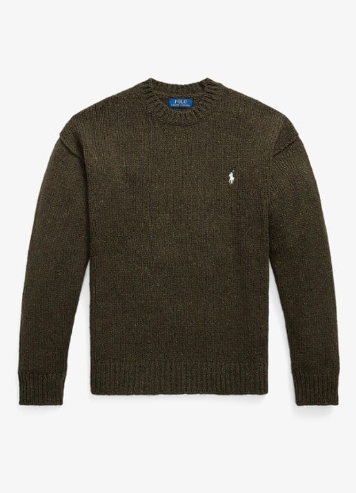 Ralph Lauren Grofgebreide trui in wolblend met logo - voorkant olive brown marl / bruin