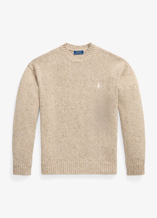 Ralph Lauren Grofgebreide trui in wolblend met logo - voorkant oatmeal marl / beige