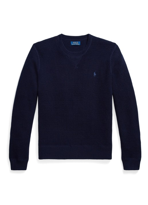 Ralph Lauren Grofgebreide trui in wolblend met logoborduring - voorkant 4 hunter navy / donkerblauw