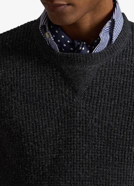 Ralph Lauren Grofgebreide trui in wolblend met logoborduring - detail 3 dark granite / donkergrijs
