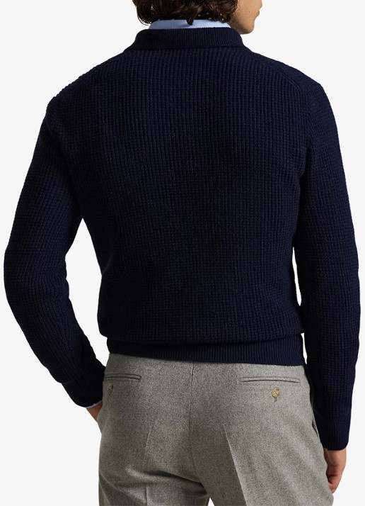 Ralph Lauren Grofgebreide trui in wolblend met polokraag - achterkant blauw