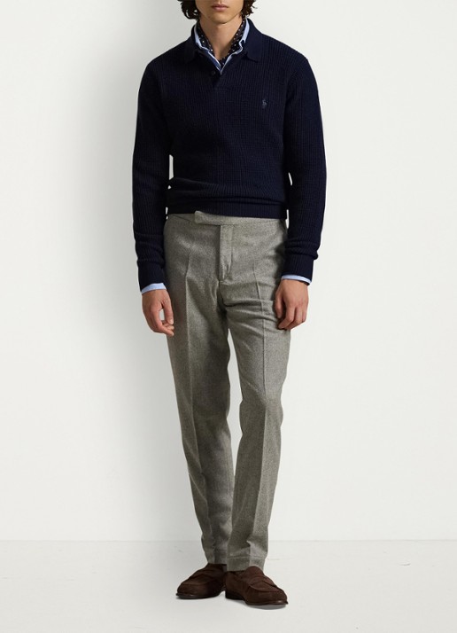 Ralph Lauren Grofgebreide trui in wolblend met polokraag - voorkant 3 blauw