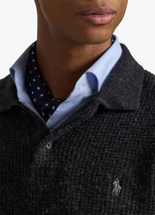 Ralph Lauren Grofgebreide trui in wolblend met polokraag - detail 5 dark granite heather / donkergrijs