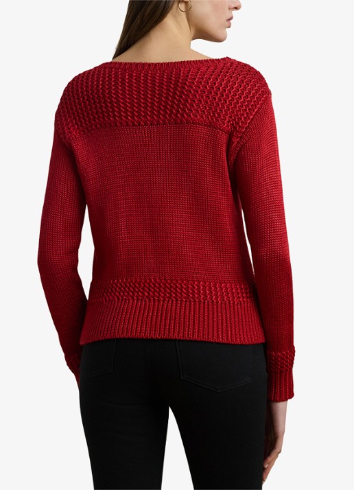 Ralph Lauren Grofgebreide trui met boothals - achterkant 5 madison red / rood