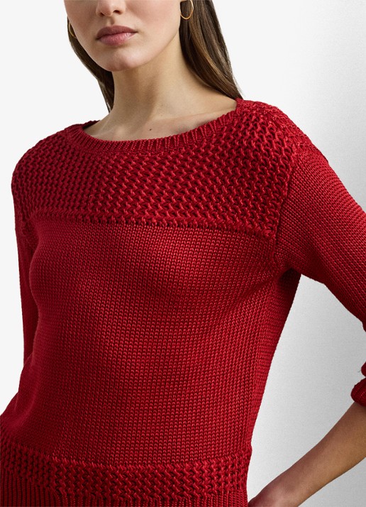 Ralph Lauren Grofgebreide trui met boothals - detail 4 madison red / rood