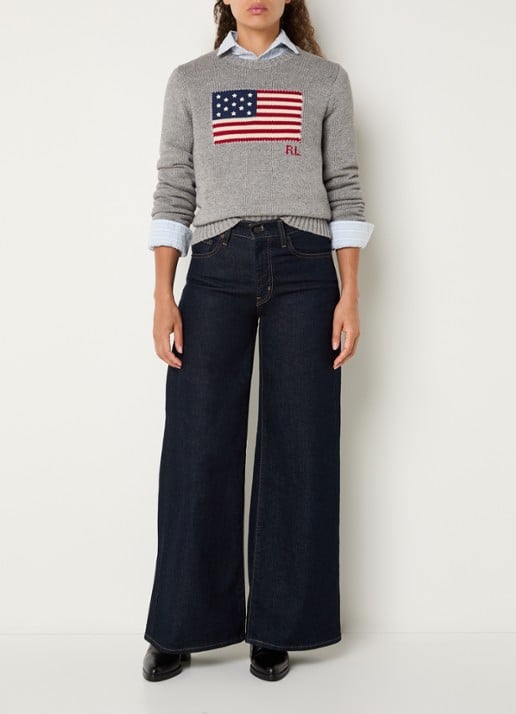 Ralph Lauren Grofgebreide trui met borduring - voorkant 2 grijs