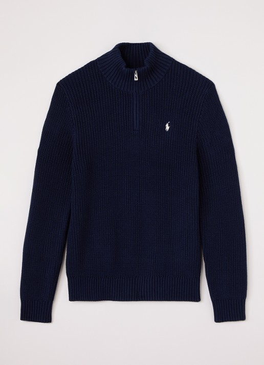 Ralph Lauren Grofgebreide trui met halve rits - voorkant 2 donkerblauw