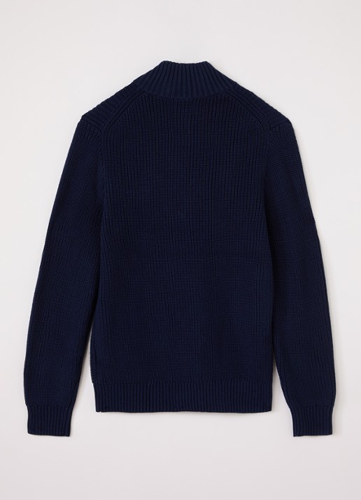 Ralph Lauren Grofgebreide trui met halve rits - voorkant 3 donkerblauw