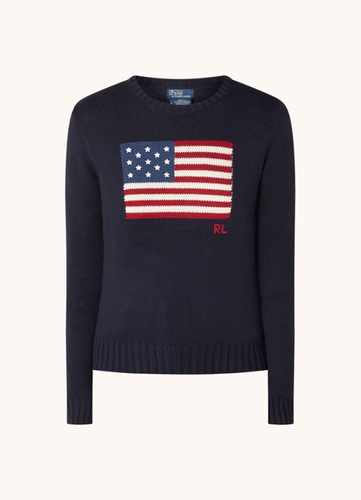 Ralph Lauren Grofgebreide trui met ingebreid patroon - voorkant 3 blauw
