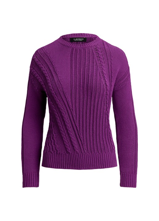 Ralph Lauren Grofgebreide trui met ingebreid patroon - voorkant purple dawn / paars