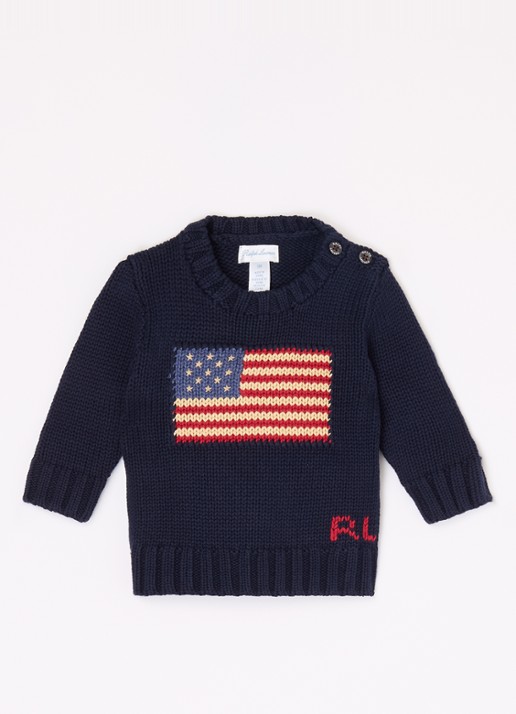 Ralph Lauren Grofgebreide trui met ingebreid patroon - voorkant donkerblauw
