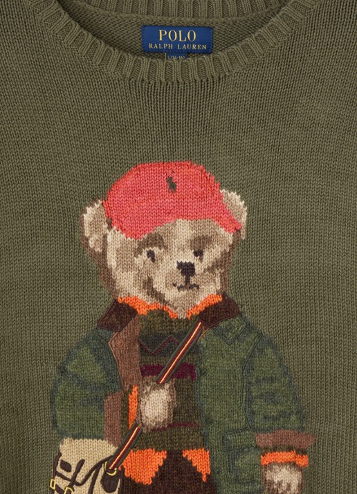 Ralph Lauren Grofgebreide trui met ingebreide logoprint - detail 3 olijfgroen