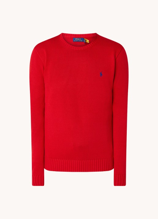 Ralph Lauren Grofgebreide trui met logoborduring - voorkant 2 rl2000 red