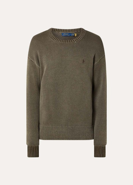 Ralph Lauren Grofgebreide trui met logoborduring - voorkant 2 company olive / groen