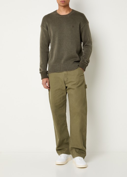 Ralph Lauren Grofgebreide trui met logoborduring - voorkant 3 company olive / groen