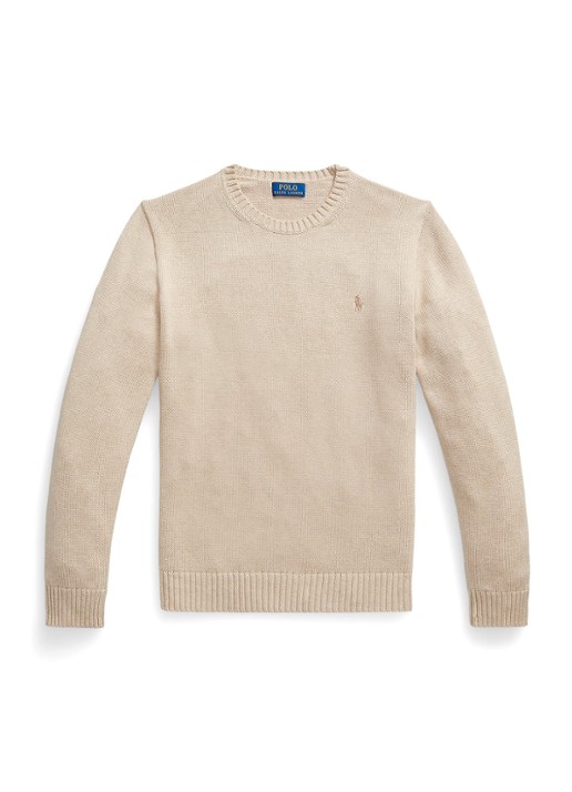 Ralph Lauren Grofgebreide trui met logoborduring - voorkant 2 beige