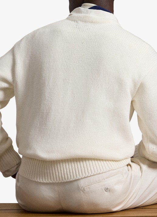 Ralph Lauren Grofgebreide trui met logoborduring - achterkant 5 trophy cream / crème