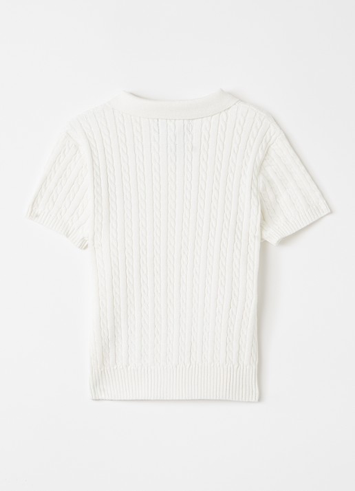 Ralph Lauren Grofgebreide trui met polokraag en logo - voorkant 2 gebroken wit