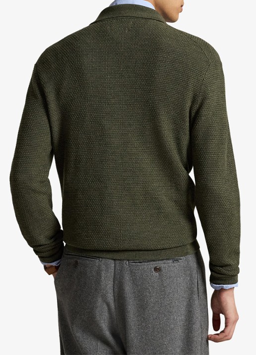 Ralph Lauren Grofgebreide trui van wol met halve rits - achterkant 5 cargo olive heather / olijfgroen
