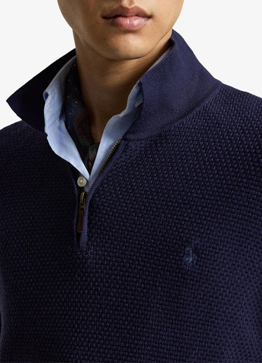 Ralph Lauren Grofgebreide trui van wol met halve rits - detail 4 hunter navy / donkerblauw