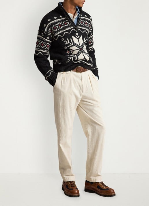 Ralph Lauren Grofgebreide trui van wol met ingebreid patroon en halve rits