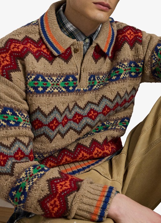 Ralph Lauren Grofgebreide trui van wol met ingebreid patroon - detail 4 tan multi-2wce / beige