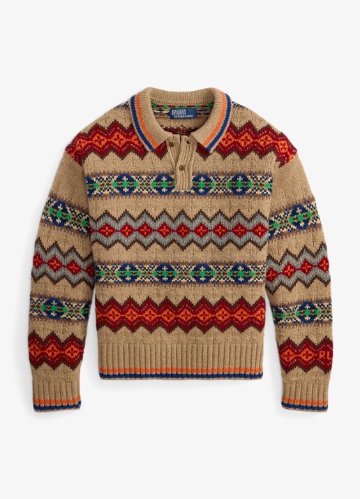 Ralph Lauren Grofgebreide trui van wol met ingebreid patroon - voorkant tan multi-2wce / beige