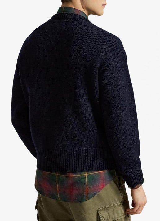 Ralph Lauren Grofgebreide trui van wol met print - achterkant 2 navy combo-32en / blauw