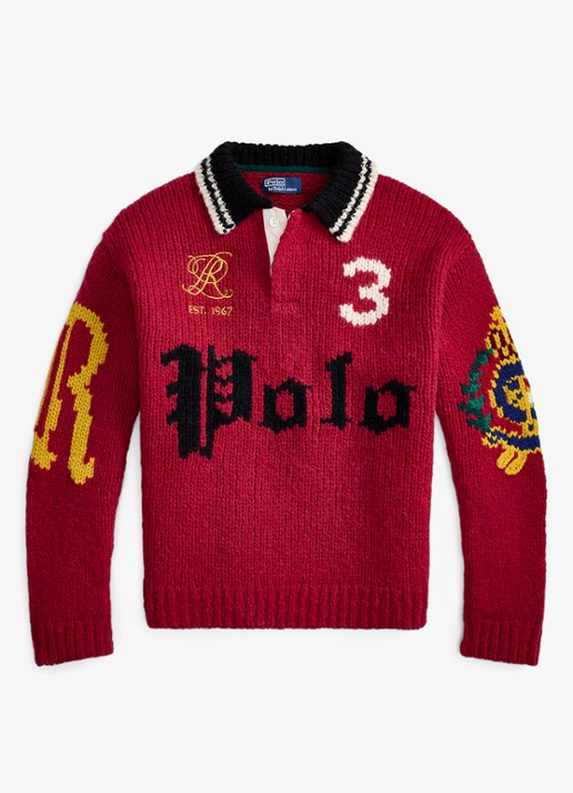 Ralph Lauren Grofgebreide trui van wol met print - voorkant red combo / rood