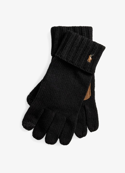 Ralph Lauren Handschoenen van merinowol met touchscreen functie - voorkant 2 black / zwart