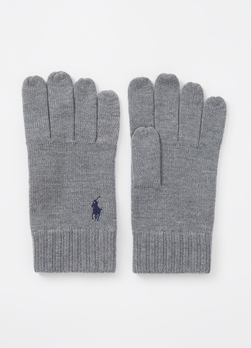 Ralph Lauren Handschoenen van wol met logoborduring - voorkant grijsmele