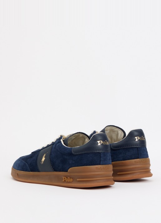 Ralph Lauren Heritage Aera sneaker van suède met leren details en logo - achterkant 2 royalblauw