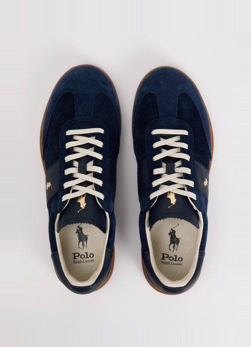 Ralph Lauren Heritage Aera sneaker van suède met leren details en logo - detail 4 royalblauw