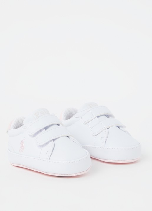 Ralph Lauren Heritage Court II babyschoentje met logoborduring - voorkant 3 lichtroze