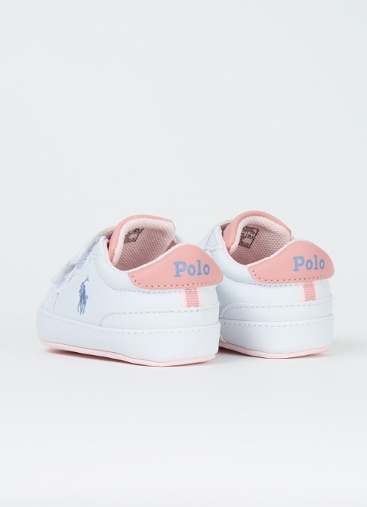 Ralph Lauren Heritage Court II babyschoentje met logoborduring - achterkant 3 beige