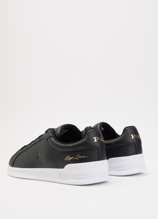 Ralph Lauren Heritage Court II sneaker van leer met logo - achterkant zwart