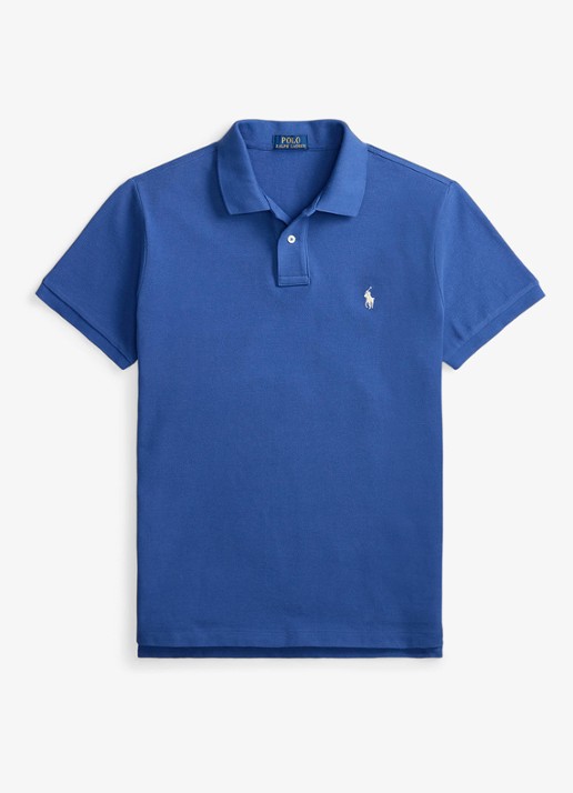 Ralph Lauren Het iconische mesh Polo-shirt - voorkant dusty azure/cream pp-zyc / blauw
