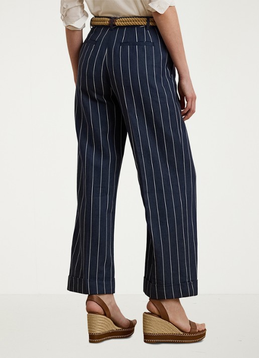 Ralph Lauren High waist cropped straight fit broek met streepprint - achterkant 3 blauw