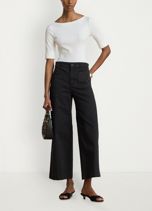 Ralph Lauren High waist flaired fit cropped chino met steekzakken - voorkant 2 zwart