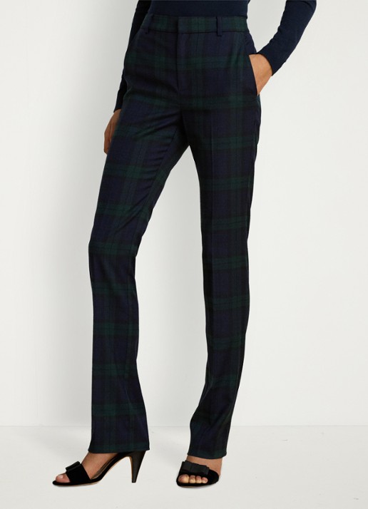 Ralph Lauren High waist flared fit pantalon met ruitdessin - detail 4 black/green multi / zwart/groen